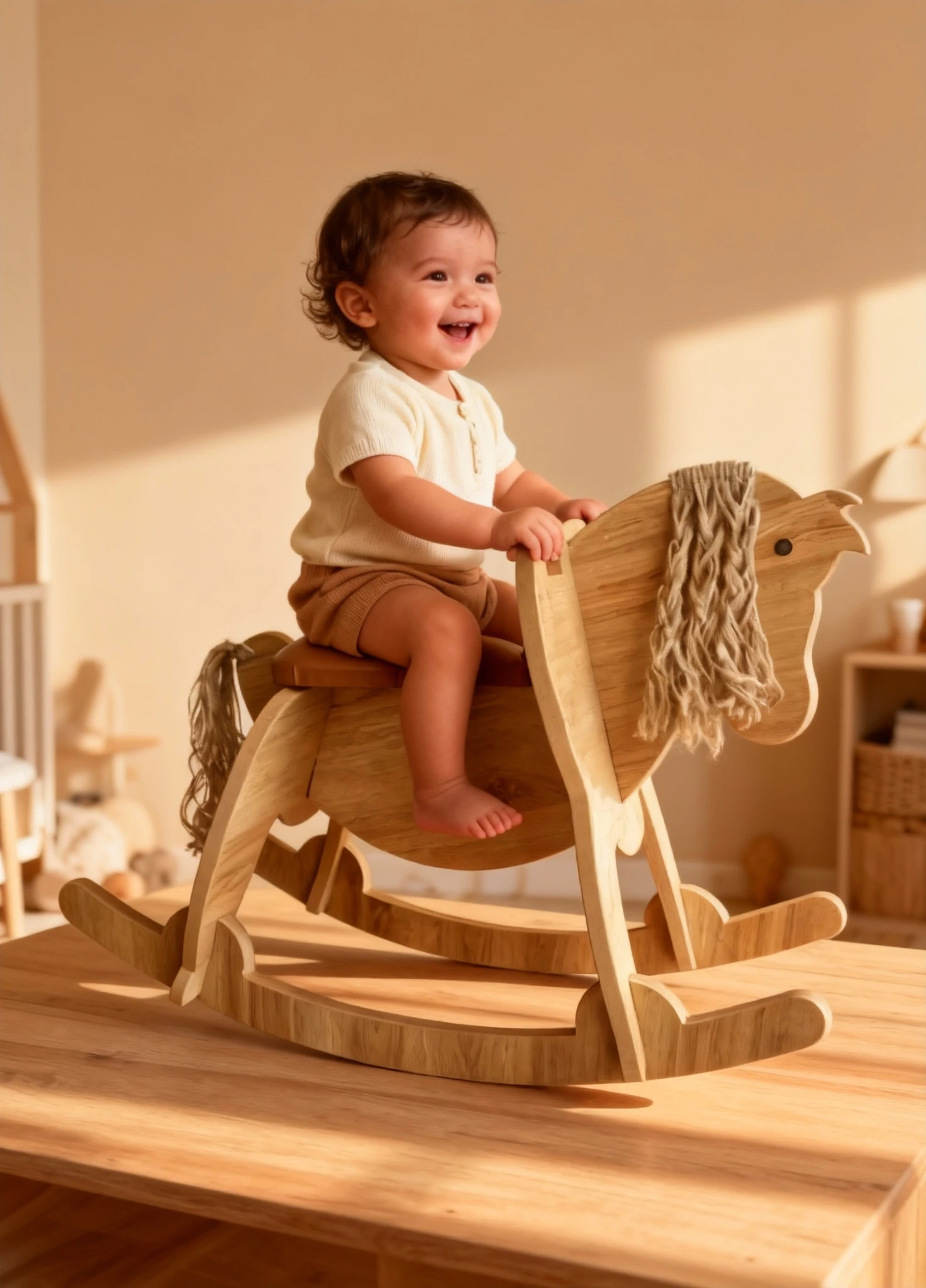 Deri Oturaklı Ahşap Sallanan At – Çocuk Eğitici Oyuncağı