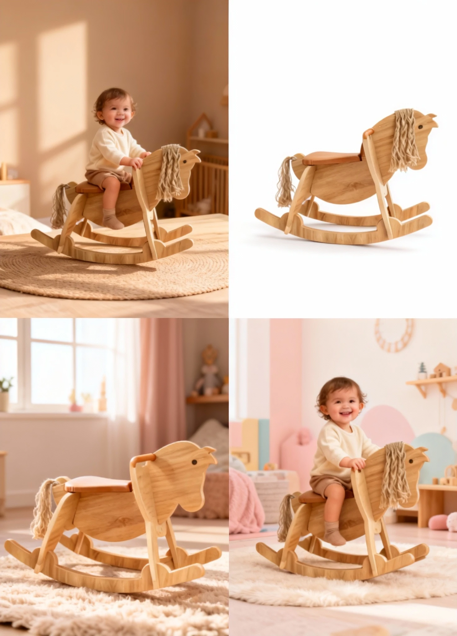 Deri Oturaklı Ahşap Sallanan At – Çocuk Eğitici Oyuncağı