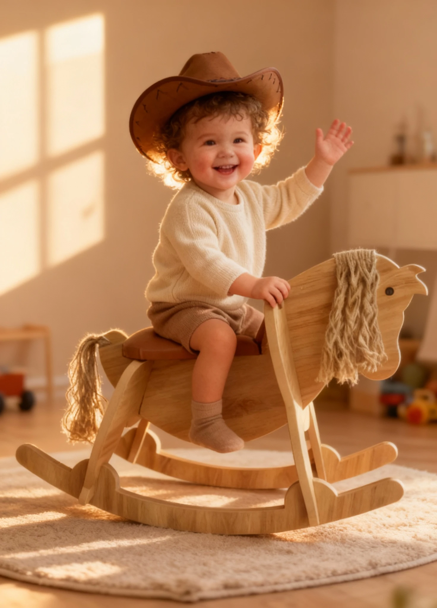 Deri Oturaklı Ahşap Sallanan At – Çocuk Eğitici Oyuncağı