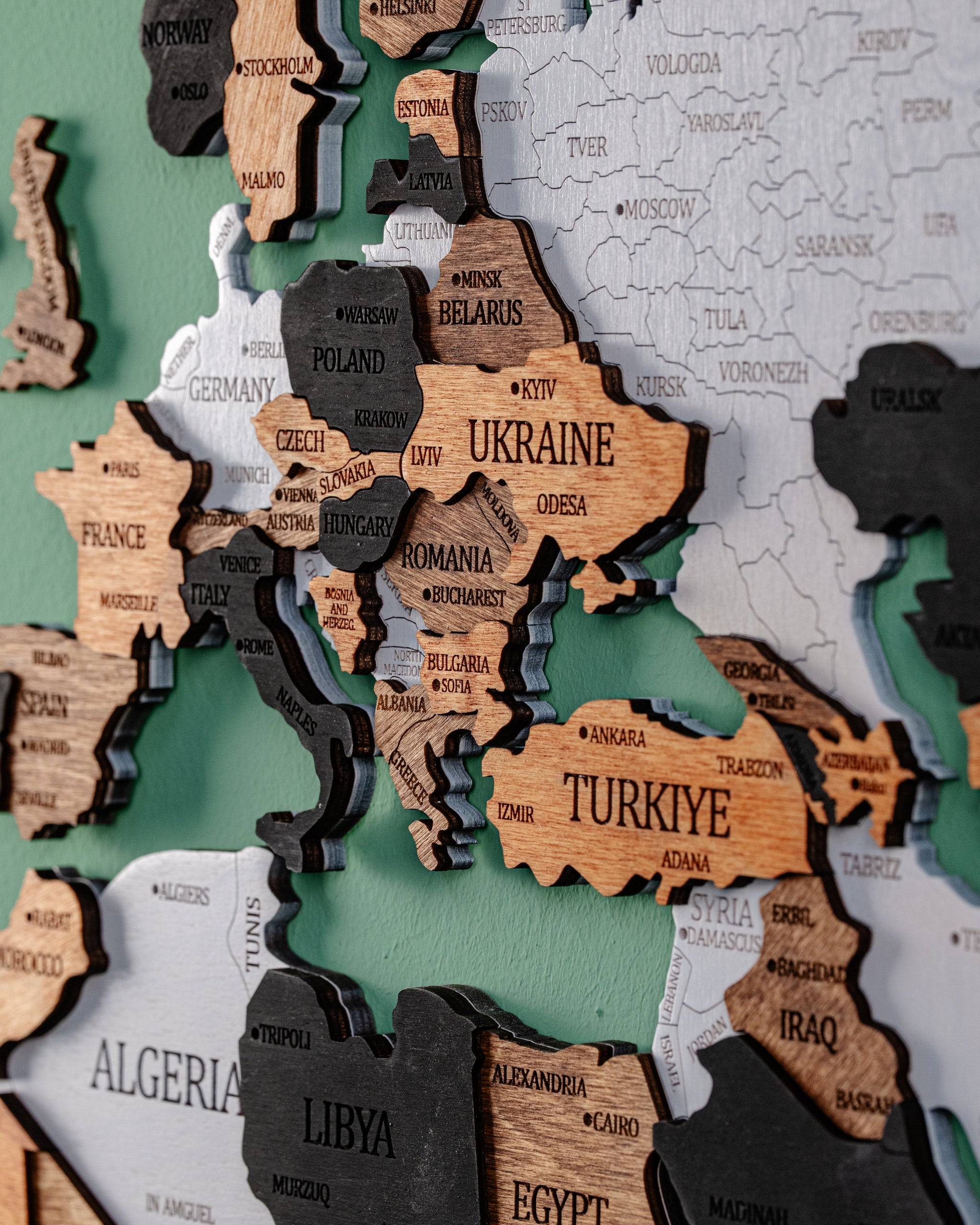 3D Ahşap Dünya Haritası Dekorasyonu